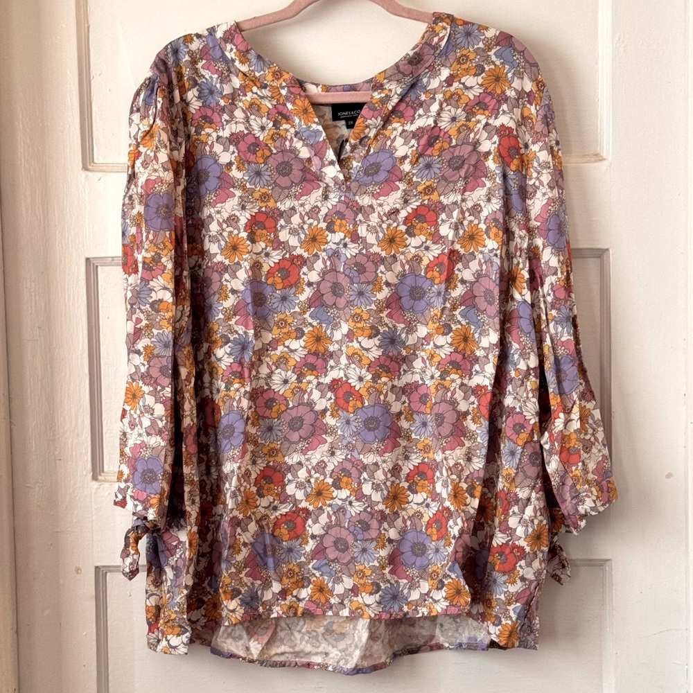 Jones & Co Flower 3/4 Sleeve Top Size 2X NWT Jones New York